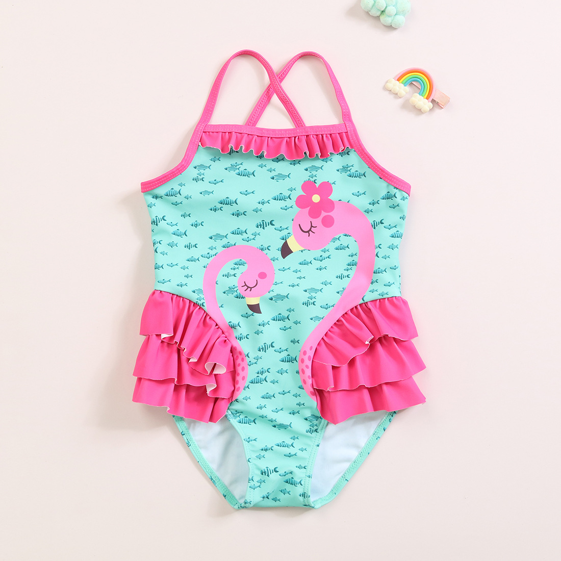 New Girl's One-piece Swimming Suit Cute Lotus Leaf Flamingo Baby Girl Comfortable High Elastic High Quality Swimwear display picture 1
