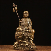 黄铜坐铁艺浪花地藏王菩萨佛像摆件紫铜色仿古家居工艺品