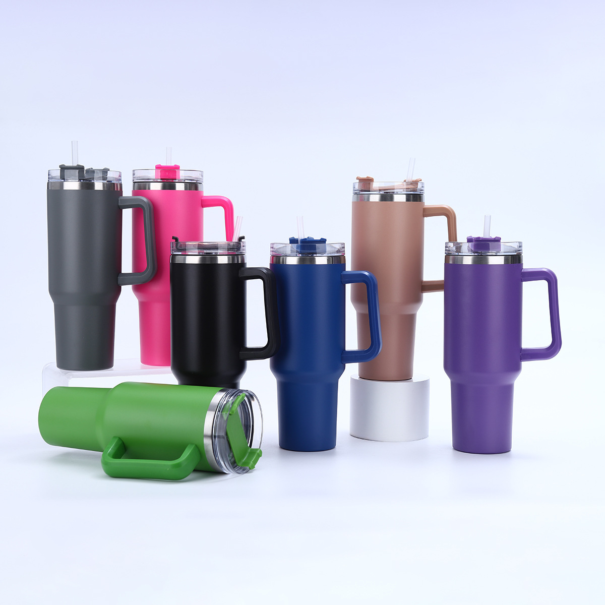 Bicchiere termico da 40 oz (circa 1,2 litri) in acciaio inossidabile 304 con manico, portatile e con cannuccia, ideale per auto._voghion.com