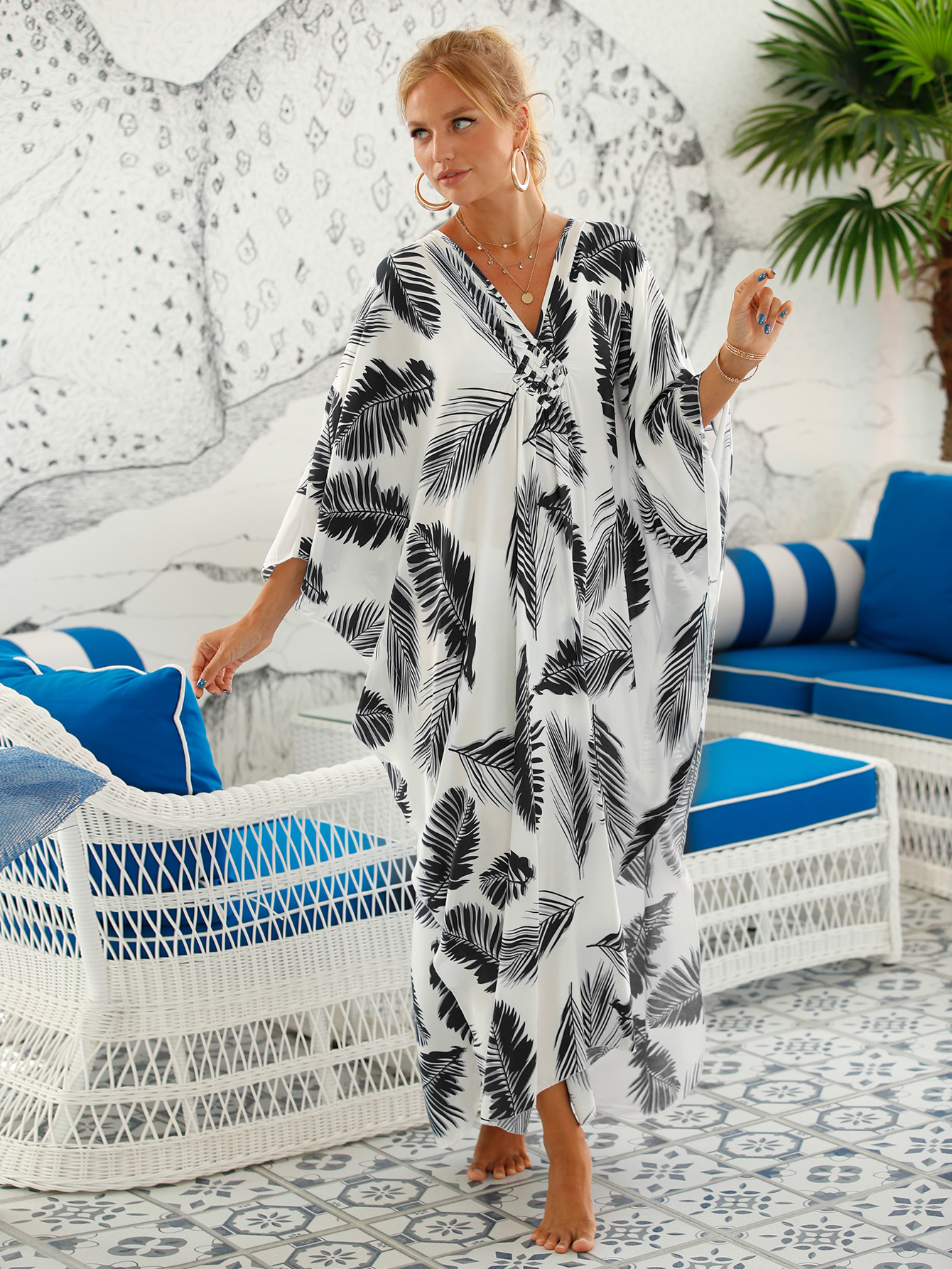 224g Weight Sunscreen Shirt Outerwear Type 3/4 Length Sleeve Sleeve Length Polyester Fabric Type Long Top Length V Neck Neckline Printing, Leopard Pattern Spring&Summer Season Women's Gender Vacation, Beach Style Women's Printing Leopard Vacation Beach Cover Ups 6