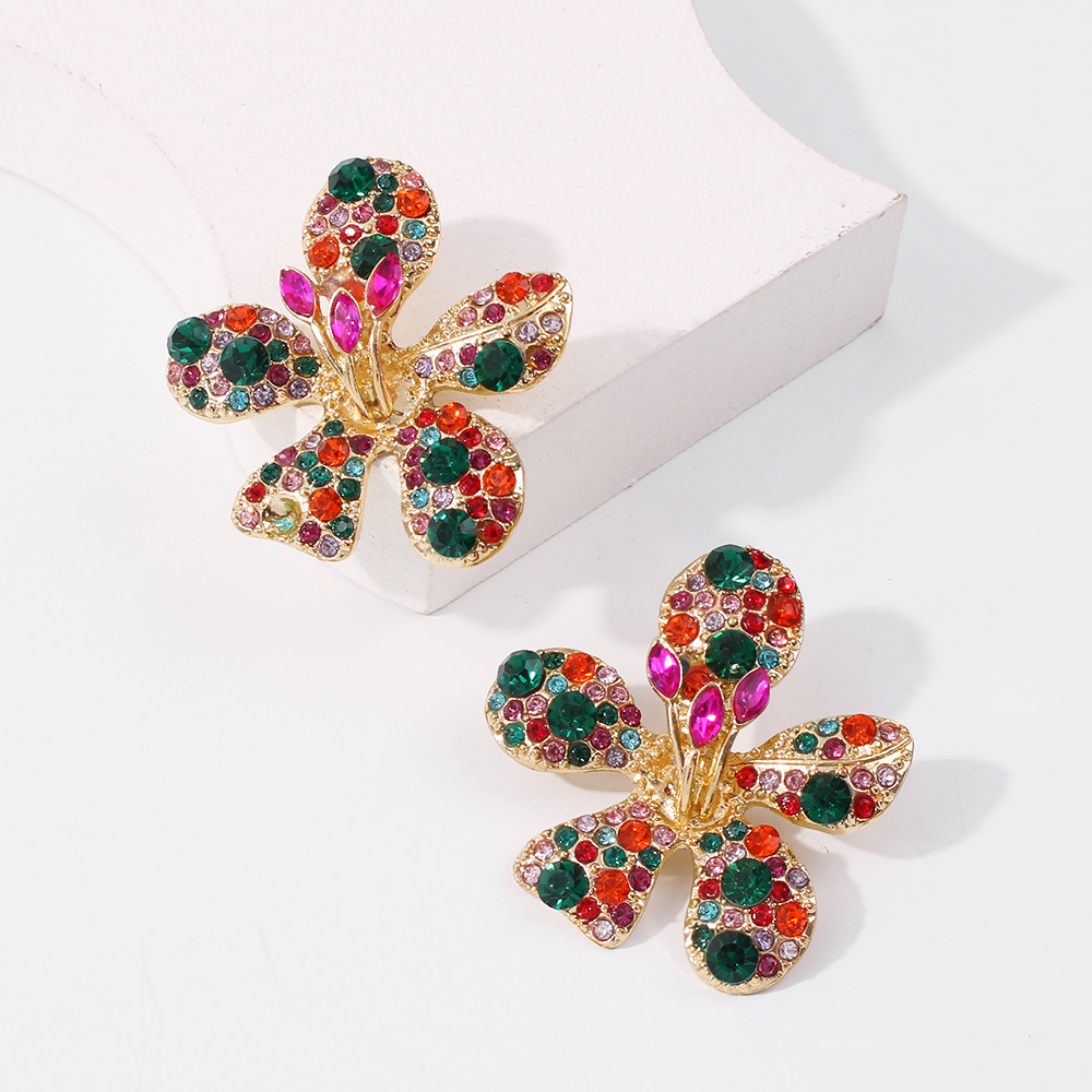 Geometric Color Flower Diamond Alloy Earrings display picture 7