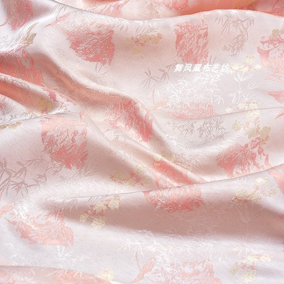 Light pink Chunhe Jingming bamboo brocade jacquard fabric Chinese cheongsam sweet dress satin fabric