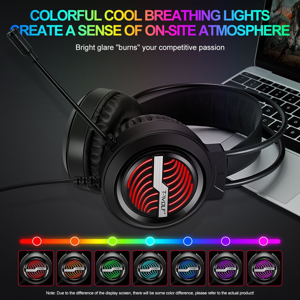 T-WOLF Thunderwolf H130 gaming headset computer RGB light-emitting wired e-sports wire-controlled headset cross-border