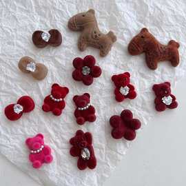 红红火火冬新年小马植绒小熊钻花头饰发夹耳饰手机壳diy饰品配件