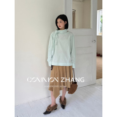 CZ ZHANG秋小清新花边围巾领衬衫女宽松休闲通勤甜美上衣B33569