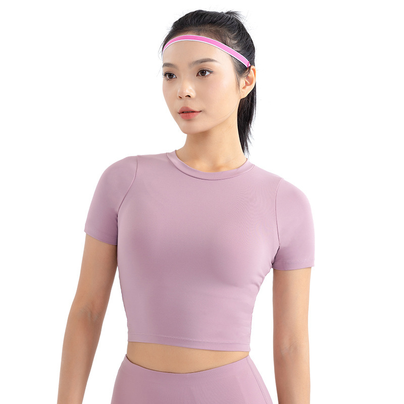秋冬新款瑜伽服短袖女 裸感露脐开背运动上衣 修身速干健身服t恤|undefined