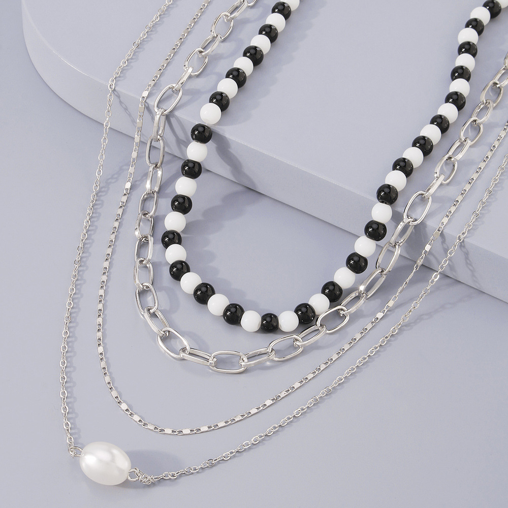 fashion new multilayer black and white beads necklace wholesalepicture4