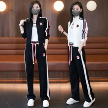 2024春秋新款时尚减龄休闲运动套装女士气质立领外套直筒裤两件套