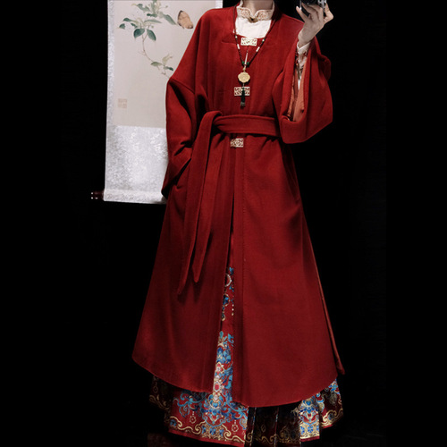 Original Chinese Costume Women【Green Parrot】Ming Style Mamian Skirt New Chinese Style National Wind Upright Collar Blouse Commute Autumn Winter