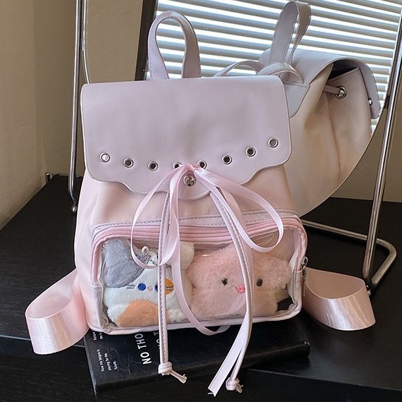 2026 nuevo nicho coreano chica corazón mochila de hombro mujer transparente bolsa delantera arco diaria mochila de viaje universal image 1