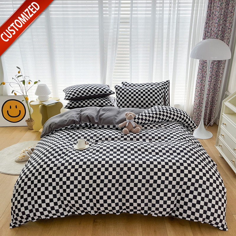 Juego de sábanas de algodón lavado cepillado de cuatro piezas, estilo primavera y otoño, color liso sencillo, juego de cama de alta gama, lujo personalizado al por mayor.