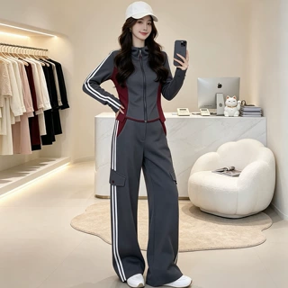 痞帅酷飒拽姐休闲运动套装女秋冬欧洲站气质外套上衣工装裤两件套
