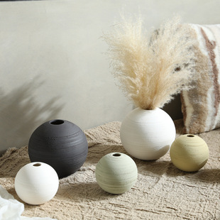Quiet Style Simple Round Ceramic Vase Ornaments Living Room Dried Flower Flower Arrange Creative Spherical Flower Soft Decorations