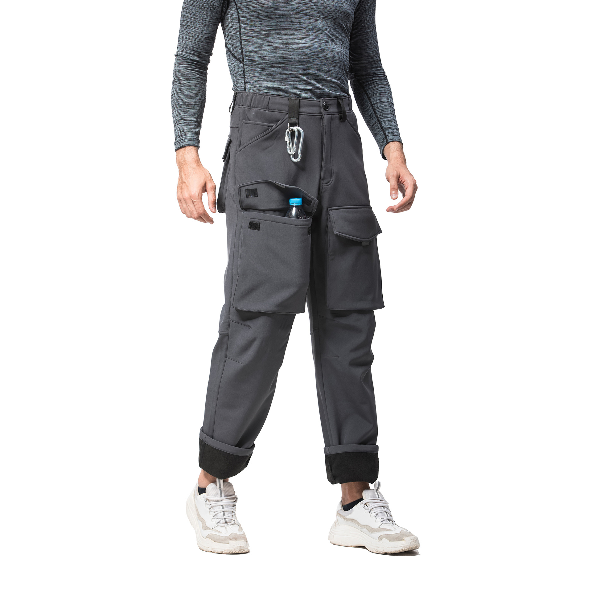 Men's Clothing large size multi pocket plush trousers thickened mountaineering warm windproof assault pants_voghion.com