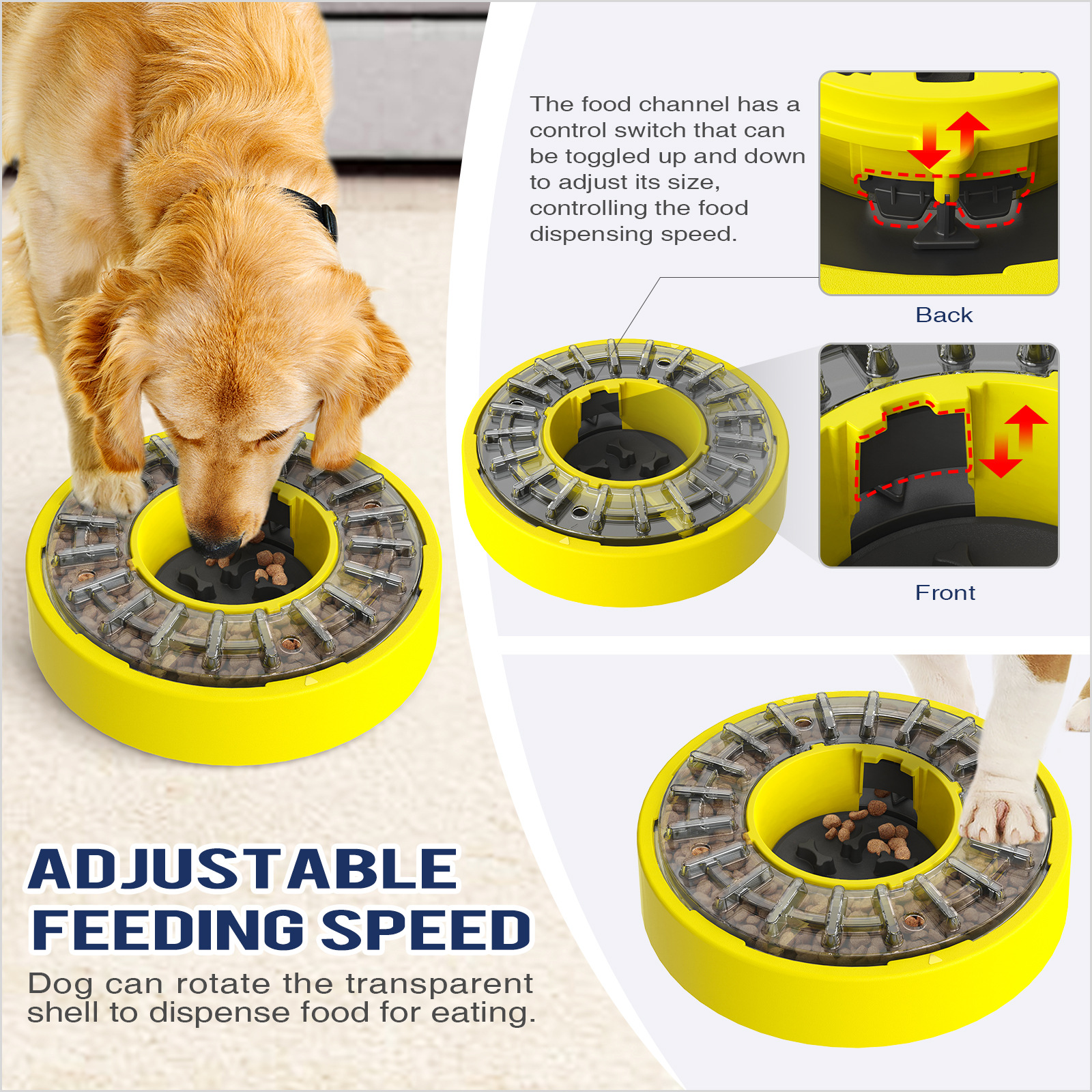 Rotating Slow Feeder Dog Bowl with Adjustable Food Dispensing Holes