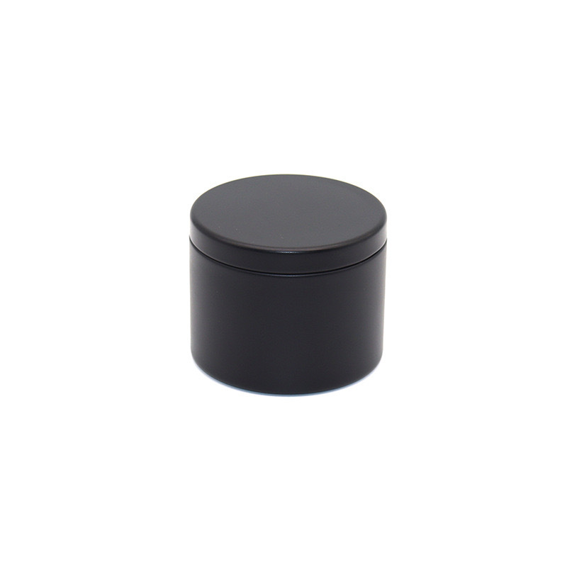 Caja redonda de hojalata negra sellada de doble cara con tapa de imitación de madera de alta gama para dulces, velas y aromaterapia, 4oz 8oz, al por mayor