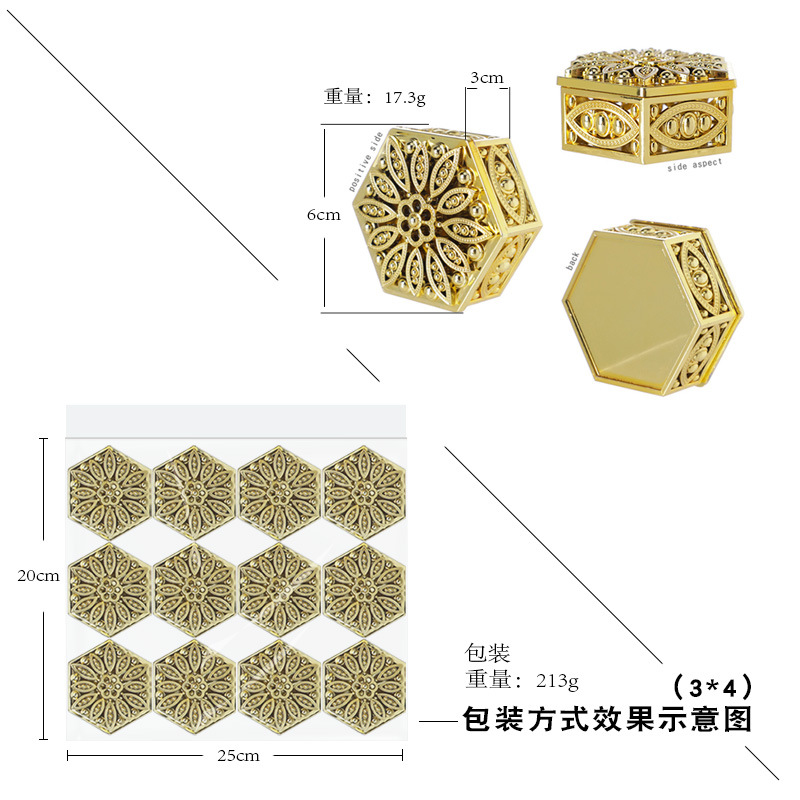 Hexagonal plastic box gold-plated plastic box European style hollow…