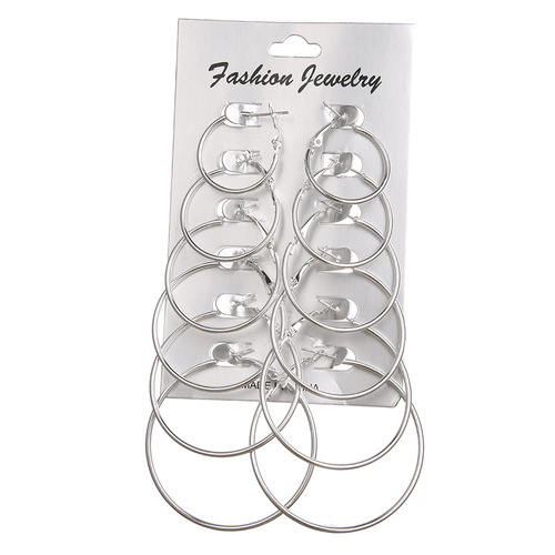 European and American cross-border fashion alloy earrings large circle shrimp buckle earrings set metal earrings women's jewelry wholesale