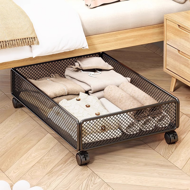 Caja de almacenamiento debajo de la cama, caja de almacenamiento plana con polea, caja de almacenamiento debajo de la cama tipo cajón para el hogar, artefacto de almacenamiento de ropa