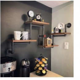 跨境复古工业置物架质朴现代木梯子管道壁架 4 层管道设计DIY书架