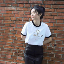 aderh韩系设计感温柔撞色修身抽褶氛围感T恤女短袖上衣