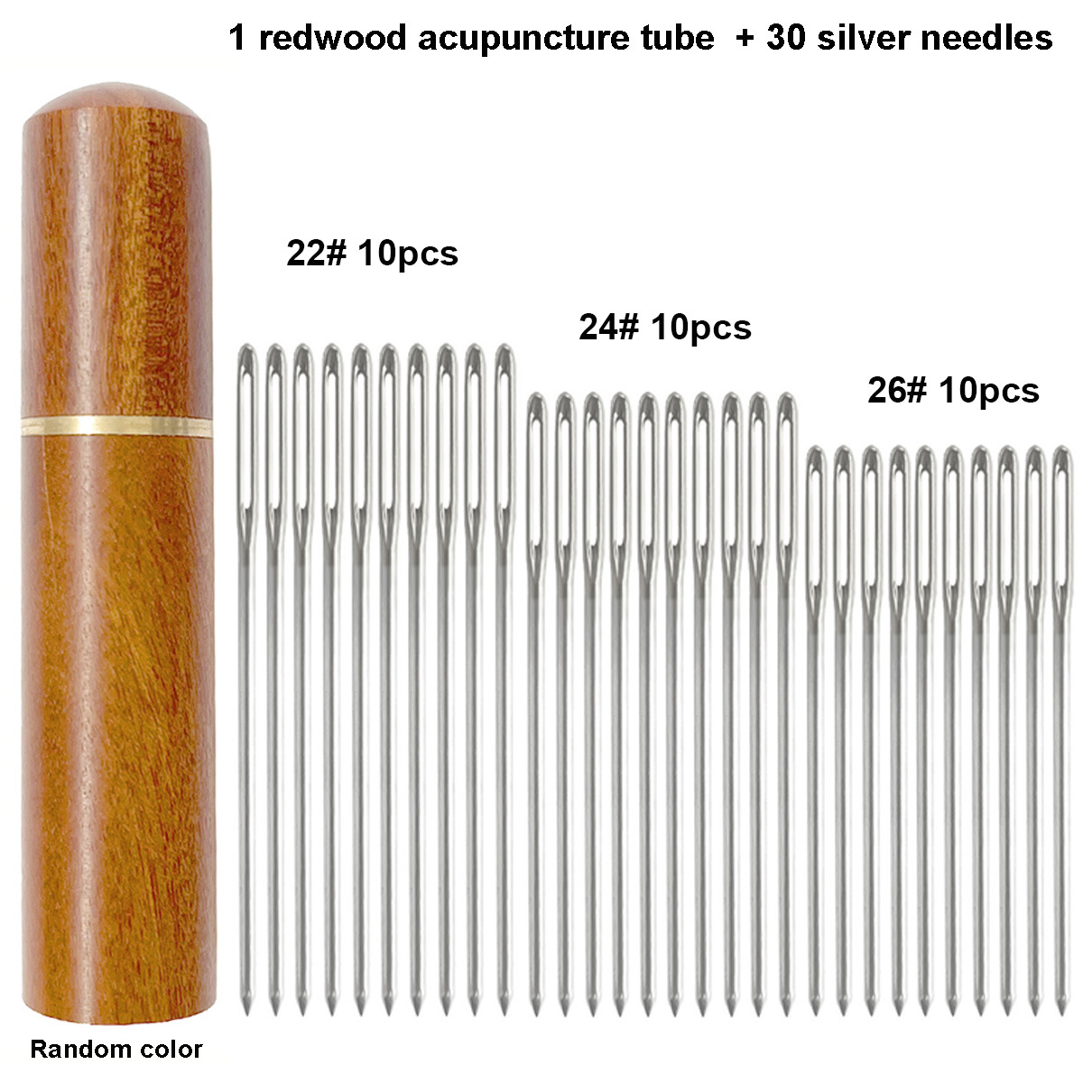 Agujas de bordado de bordado de 30 piezas de aguja de madera roja, múltiples especificaciones, prácticas transfronterizas