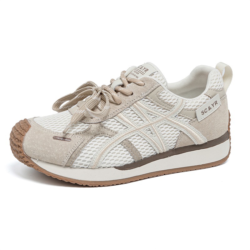Giày sneaker nữ da thật đế chunky tăng chiều cao phong cách cổ điển — M2912 phẳng màu đỏ, M2912 đáy phẳng màu be, M2912-1 nâng cao bên trong màu be, M2912-1 nâng cao bên trong màu đỏ