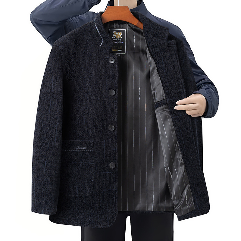 2025 New Men's Middle-Aged and Elderly Jackets Spring and Autumn Chenille Stand Collar Casual Jackets Dad Wear Loose Tops