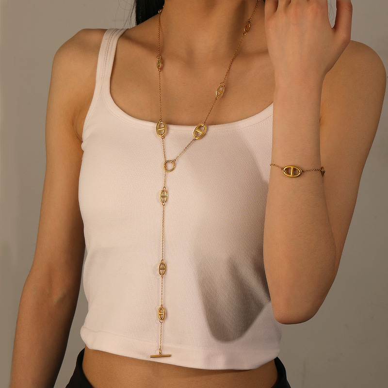 Fashion vacuum plating smooth pig nose multiple pendant jewelry cross-border fashion stainless steel double D jewelry suit