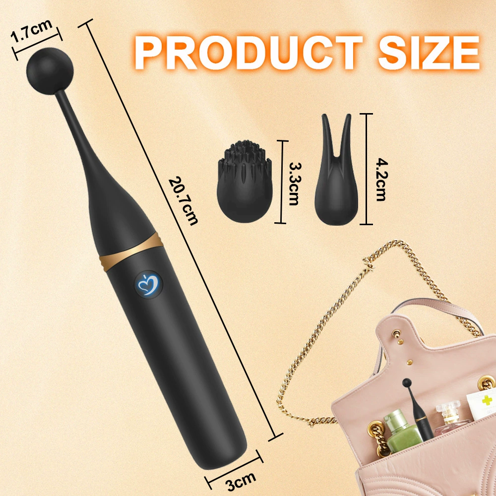 G-spot Stimulator Pen, 3 Interchangeable Heads, 10-Frequency Strong Vibration, Black