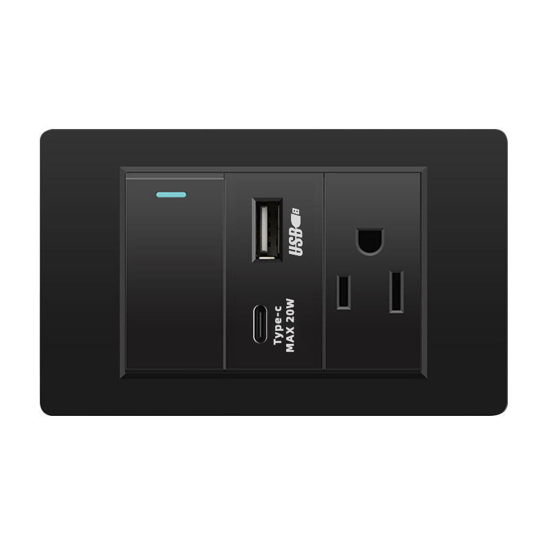 外国貿易スイッチソケット黒 PC パネル壁東南アジアタイ 6 穴台湾ソケット 20Wtype-c|undefined