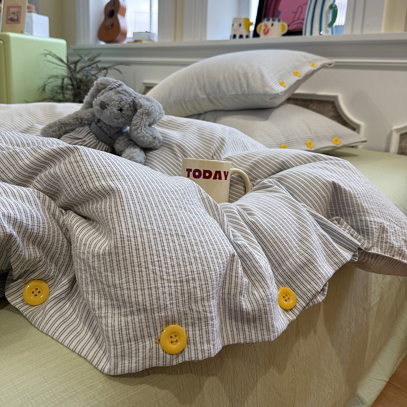Cotton Gauze Bedding Set With Duvet Cover For Students Double Layer_voghion.com