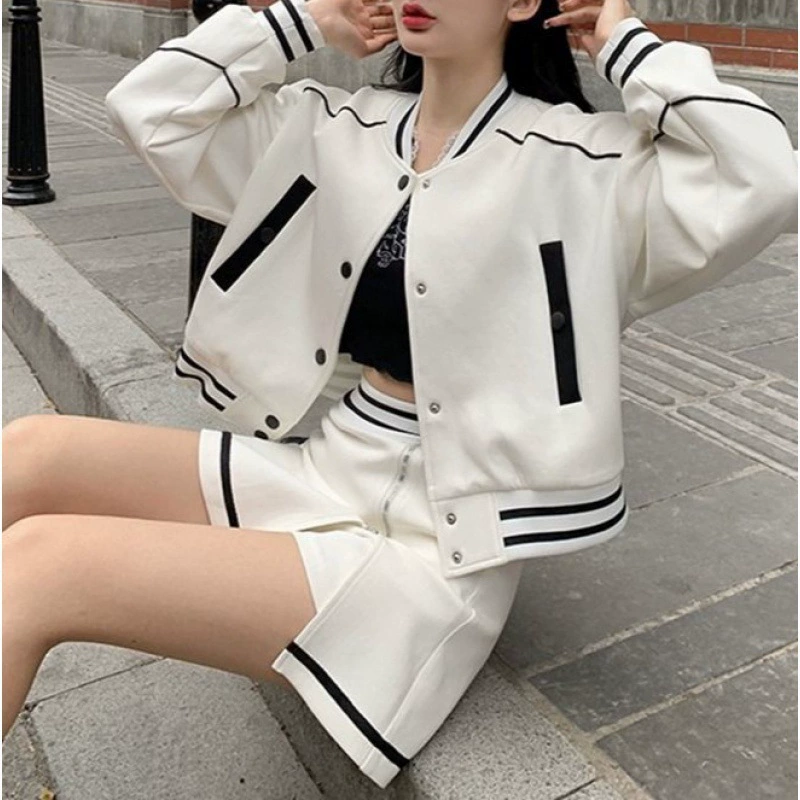 Короткий бейсбольный костюм американский ретро костюм женский весенний осенний пиджак с высокой талией юбка-юбка с двумя поколениями волос в Гонконге