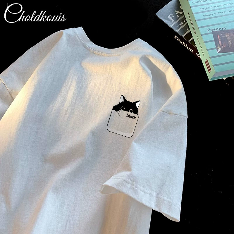 Short sleeve oversize T-shirt, couple style, 100% cotton, round collar