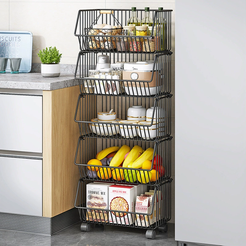 Multi-Layer Vegetable Basket Rack, Corner Kitchen Storage, Stackable 2–5 Tiers, Optional Wheels