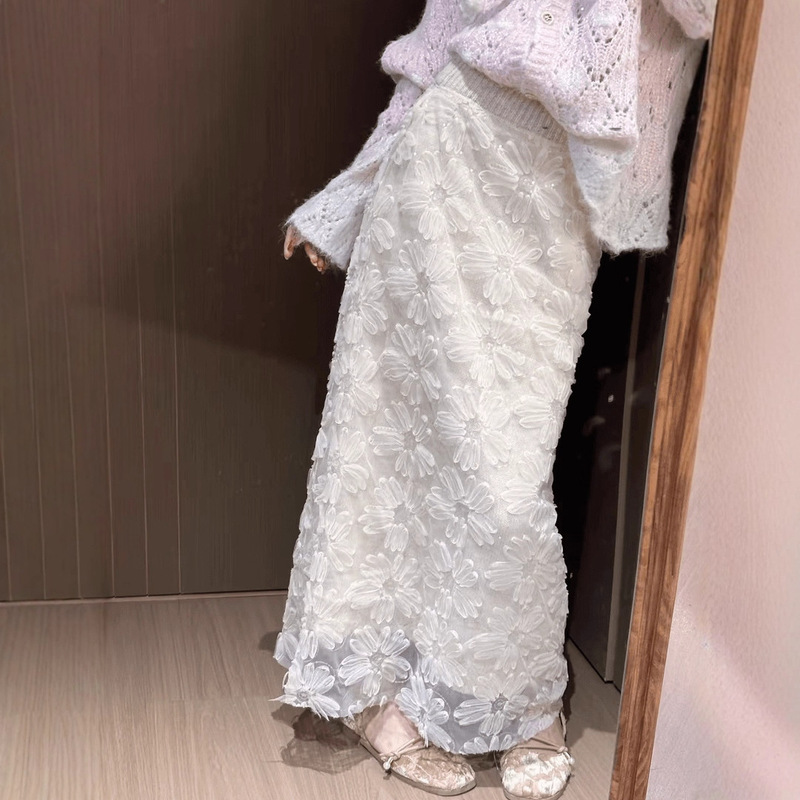 2025 French Mesh Sequin Skirt Spring & Fall Women's New High-Waisted Mid-Length Lace Fairy Skirt Half-Length Gauze Skirt