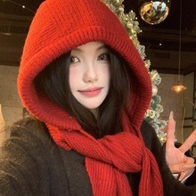 2025秋冬季新款纯色针织帽子披肩巴拉克拉法帽保暖毛线帽围巾一体
