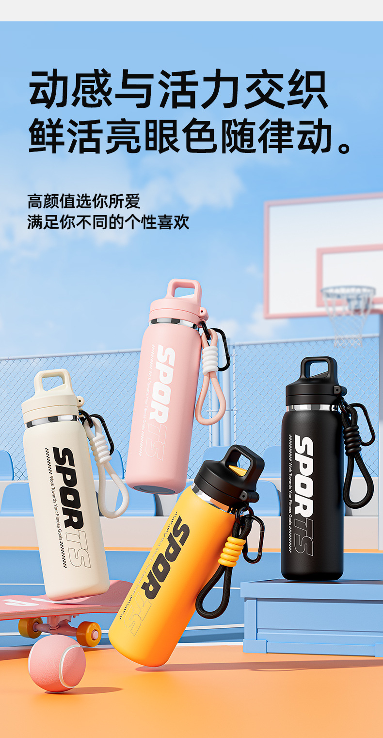Neue Edelstahl-Isolierflasche mit One-Touch-Deckel, Outdoor-Trinkflasche, Fahrrad-Sportflasche, Schüler-Strohhalm-Becher