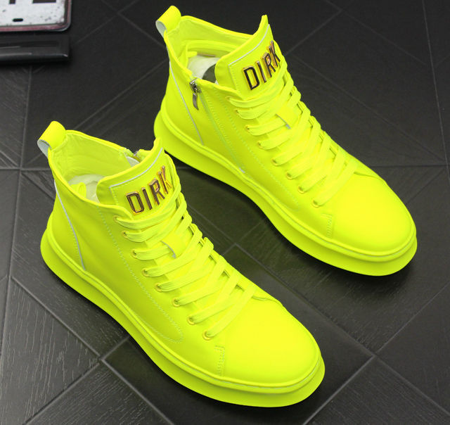 Vier Jahreszeiten Trendige Schuhe Lackleder Helle Lederschuhe Jungen High-Top-Freizeitschuhe 2023 Neu Fluoreszierendes Grün Gold und Silber Weiß_voghion.com