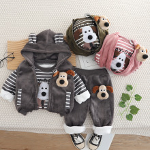 男女宝宝卡通加绒冬装小童马甲三件套0-5岁婴幼儿童秋冬季套装2潮