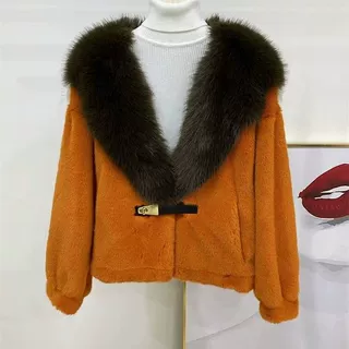 批发新款欧貂绒仿水貂绒皮草大衣外套女大毛领海军领加厚保暖外套