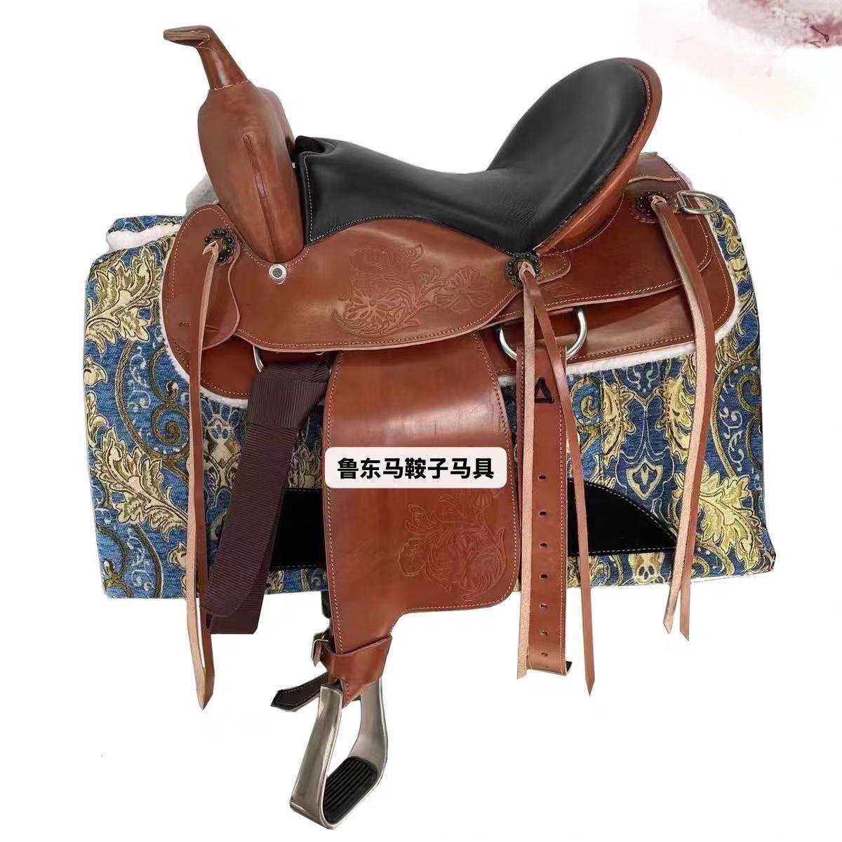 Cowhide Western Saddle Large Saddle Wild Riding Western Saddle Horse Riding Equipment Complete Accessories
