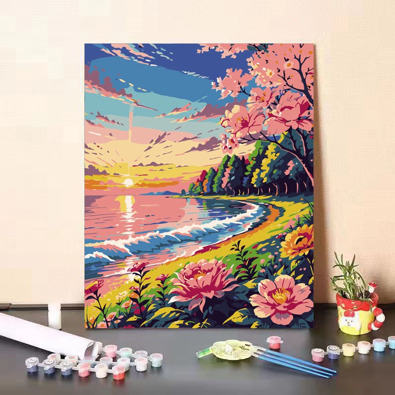 Pintura al óleo digital DIY paisaje floral pintada a mano pintada al óleo pintada decoración de la sala de estar pintada colgante de alta calidad pintura descomprimida image 55