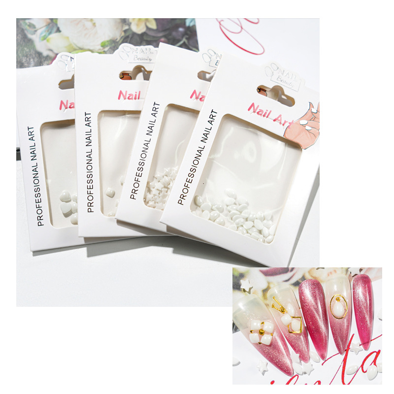 Accesorios de perlas de manicure amor taladro de uñas decoración de perlas blancas estrellas taladro de joyas de manicure taladro