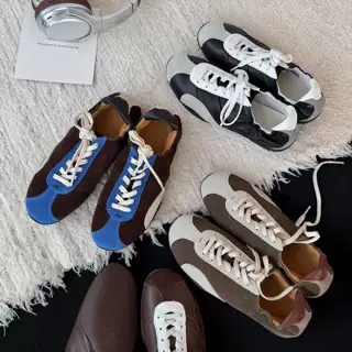 牛皮版内增高德训鞋女2026新款撞色阿甘鞋系带软底厚底休闲运动鞋
