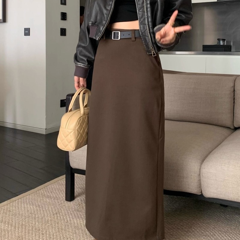 美拉德毛呢西装灰色半身裙女秋冬2025新款高腰显瘦A字包臀长裙子|undefined