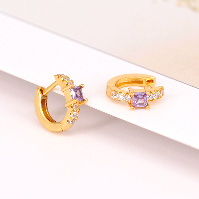 Foreign Trade European And American C-shaped Earrings Purple Zircon Earrings S925 Silver Needle Earrings Set display picture 4