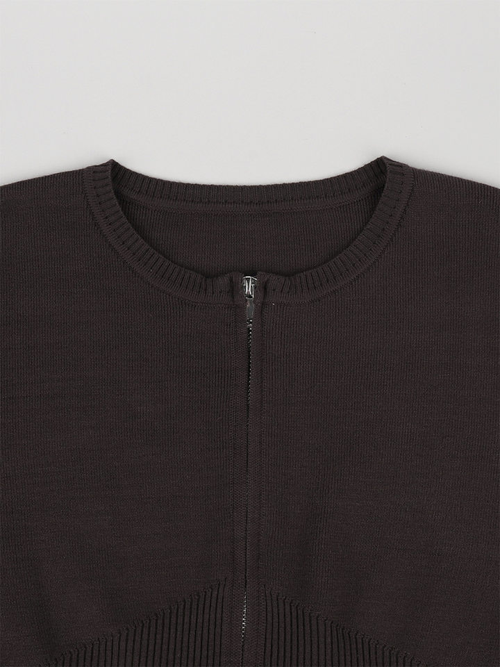 Bộ đôi áo len dệt kim khóa kéo chiết eo tay dài và quần ống rộng cạp cao — Màu be, Màu nâu, màu đỏ chi tiết 14
