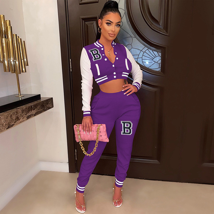 Moterų kelnės baseball uniformos kostiumas su raidėmis sportinis_voghion.com