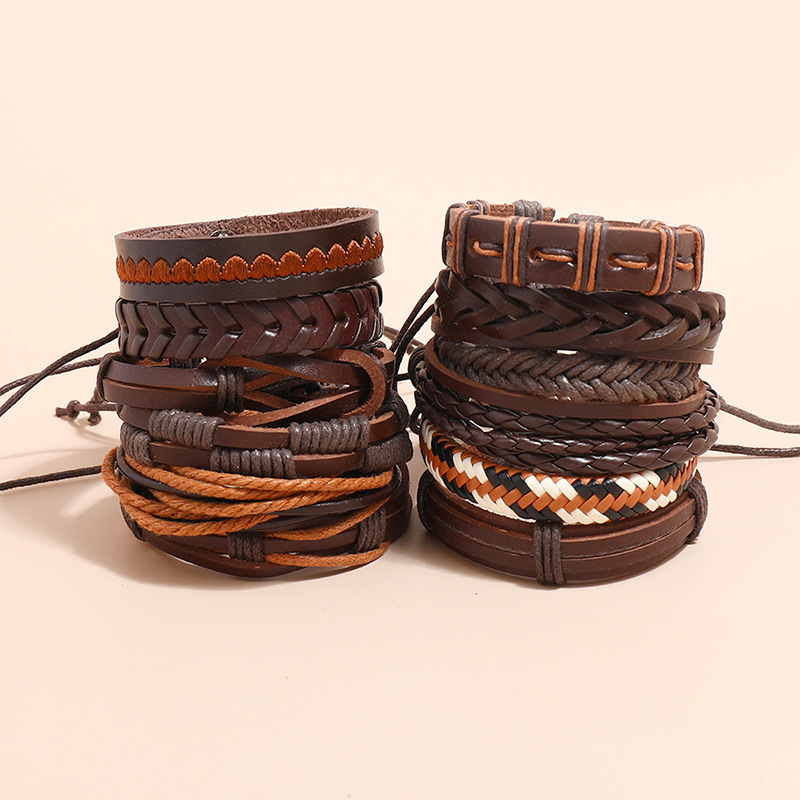 retro cowhide woven bracelet combination 12-piece set